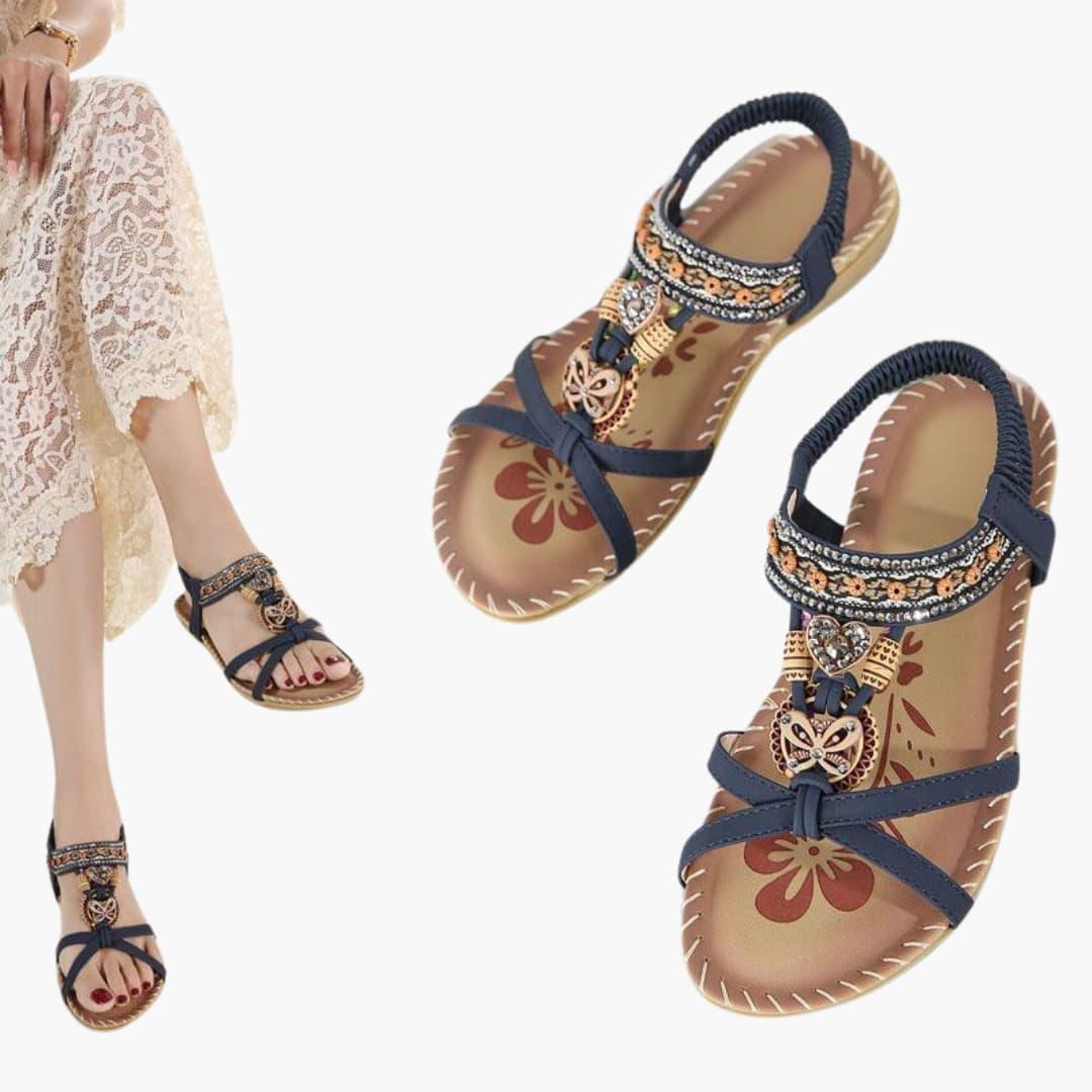 Beaded Boho Flat Sandals for Women – Elastic Strap Comfort -  Made By Riley