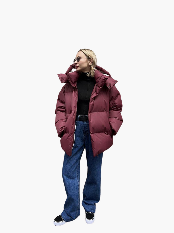 Women’s Hooded Puffer Jacket with Front Zip and Quilted Design