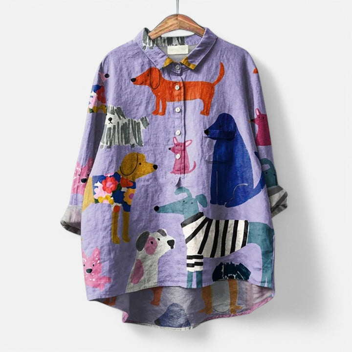 Women’s Long Sleeve Dog Print Blouse