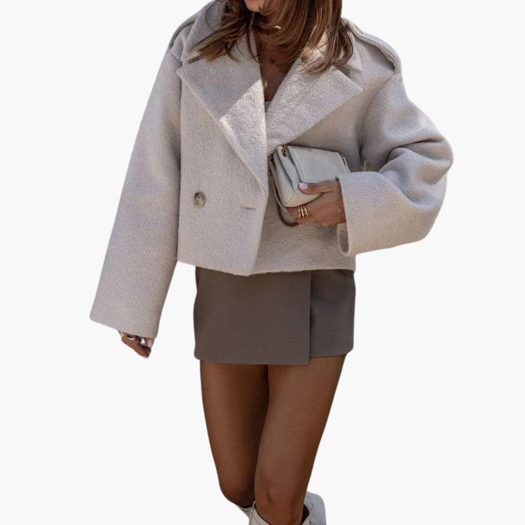 Women’s Cropped Jacket with Straight Hem and Long Sleeves