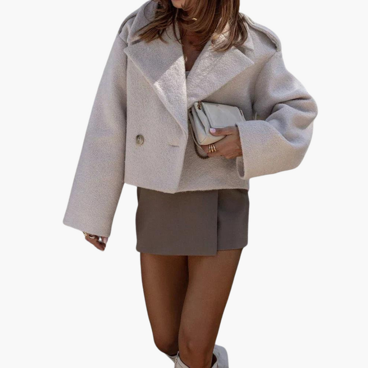 Women’s Cropped Jacket with Straight Hem and Long Sleeves
