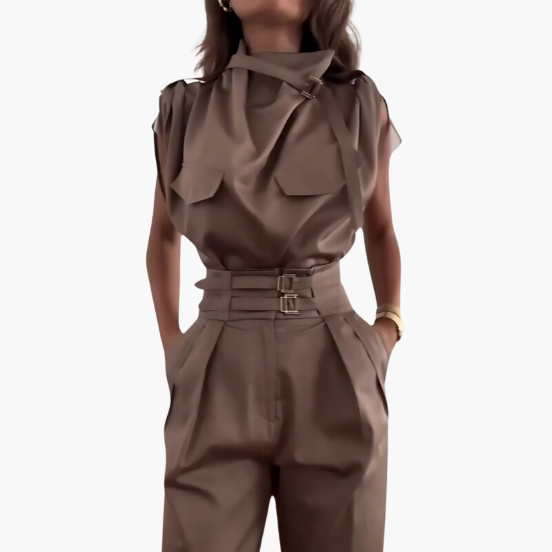 Women’s Jumpsuit with Waist Belt and Straight-Leg Fit