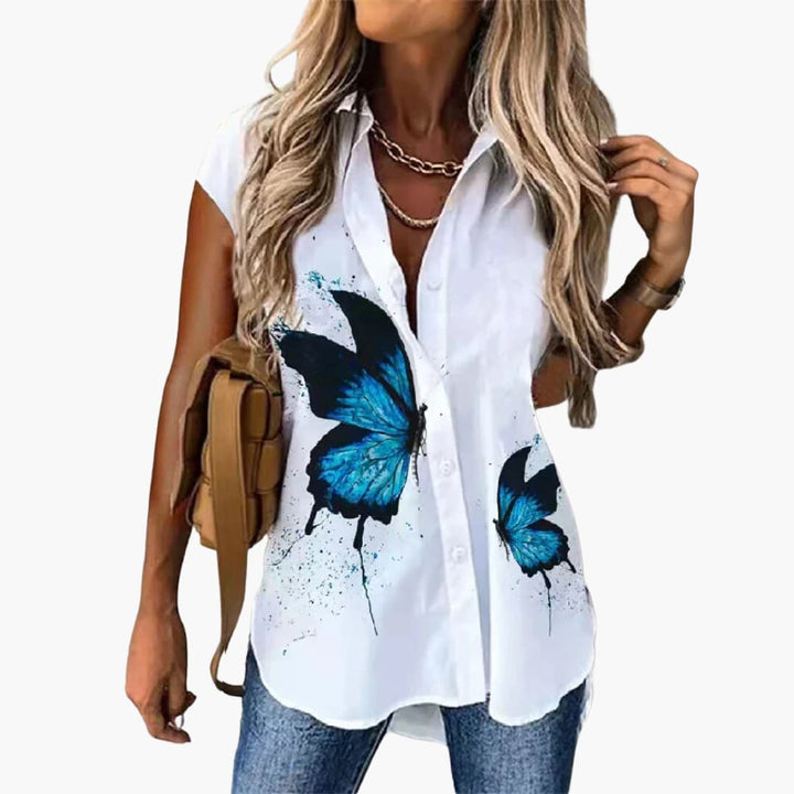 Women’s Sleeveless Blouse with Collar and Button Fastening