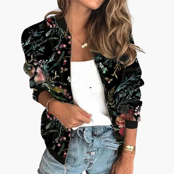 Women’s Jacket with Zip Fastening and Floral Print