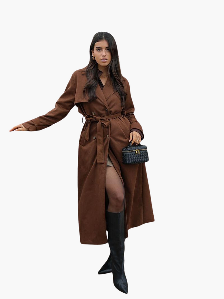 Women’s Double-Breasted Trench Coat with Belted Waist