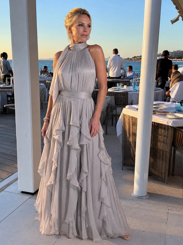 Melisande | Halter Neck Ruffle Tiered Maxi Dress