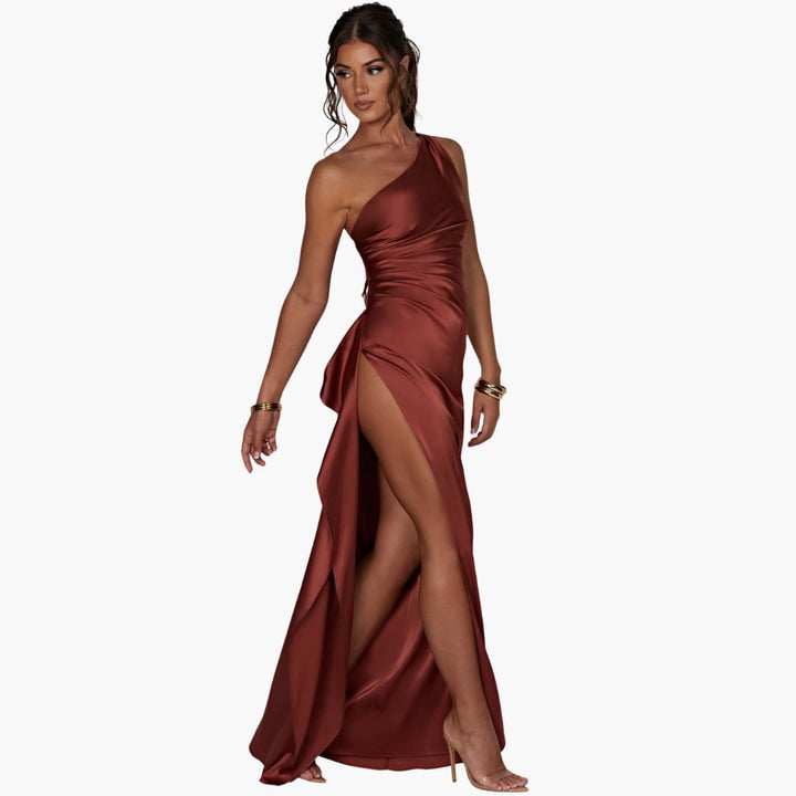 Women’s One-Shoulder Maxi Dress with Ruched Bodice
