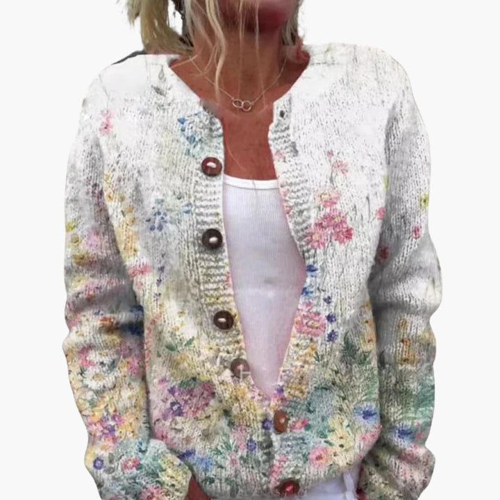 Women’s Floral Cardigan with Long Sleeves and Ribbed Hem