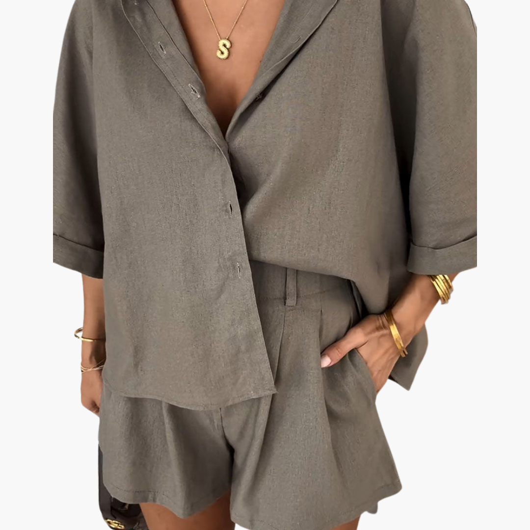 Women’s Two Piece Co Ord Set with Collared Shirt