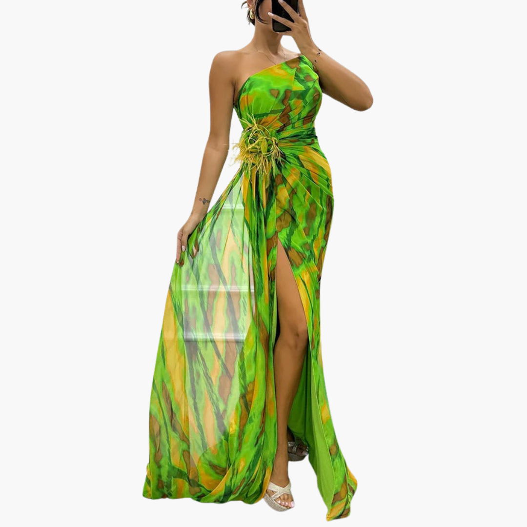 Women’s Maxi Dress with One-Shoulder and Flowing Silhouette