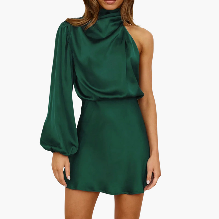 Women’s Evening Dress with Halterneck and Asymmetric Sleeve