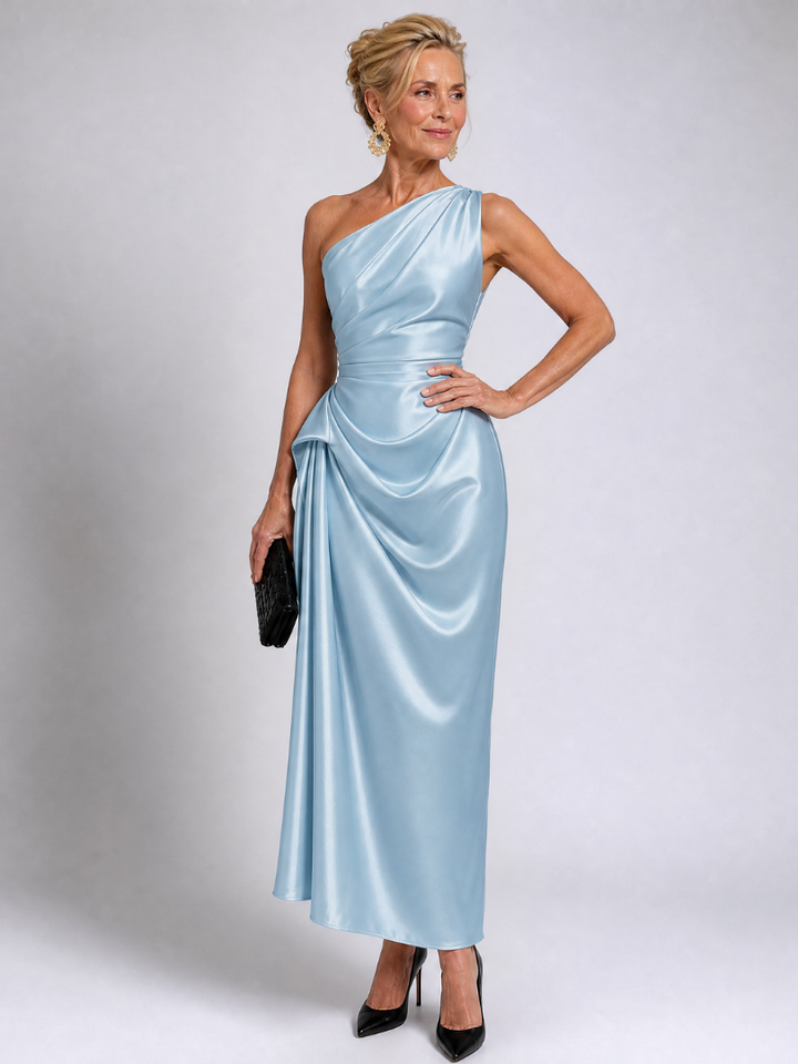 Zeima | One Shoulder Draped Satin Maxi Dress