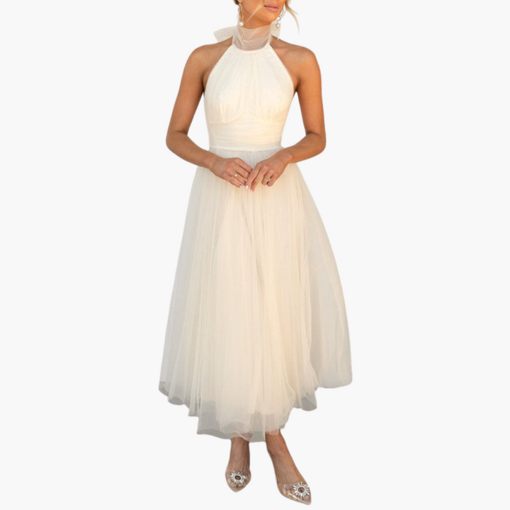 Women’s Tulle Dress with Halter Neck and Flowing Skirt
