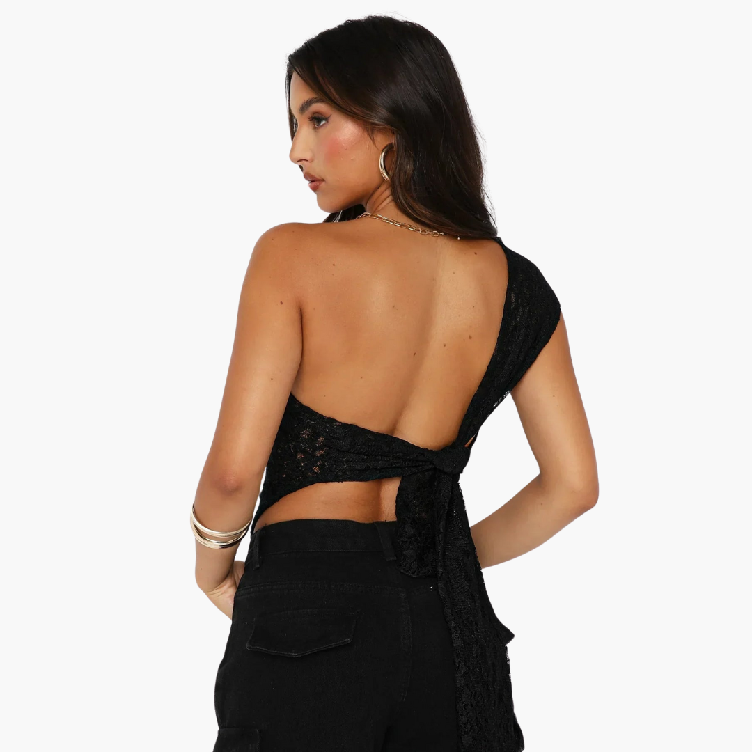 Women’s One-Shoulder Top with Lace and Asymmetric Design