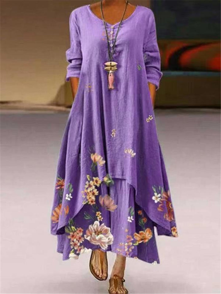 Women’s Maxi Dress with Asymmetric Hem and Long Sleeves