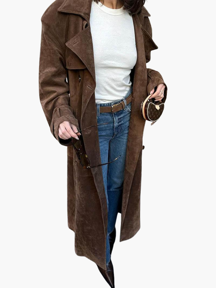 Women’s Double-Breasted Trench Coat with Belted Waist
