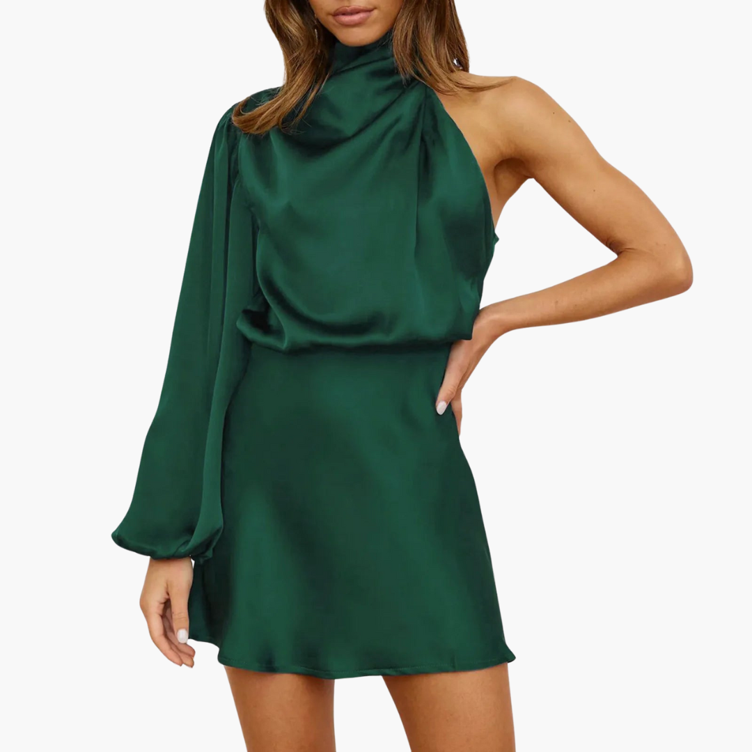 Women’s Evening Dress with Halterneck and Asymmetric Sleeve