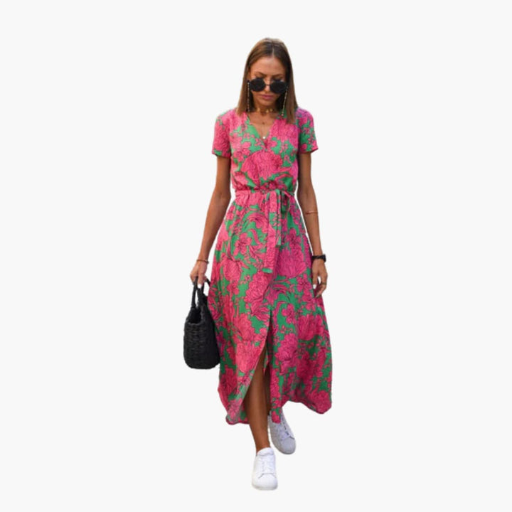Women’s Midi Dress with Wrap Front and Tie Belt