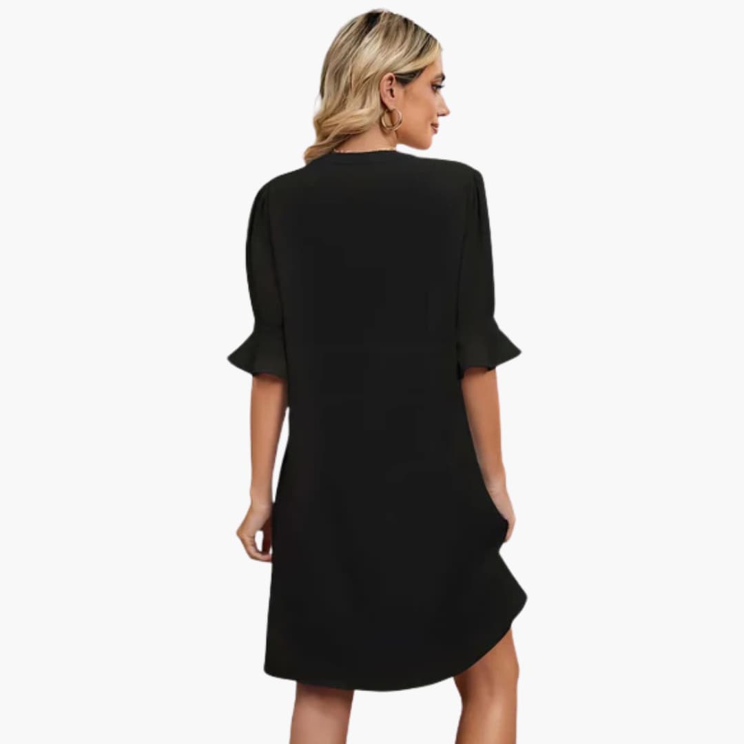 Women’s Shift Dress with V-Neckline and Ruffle Sleeves
