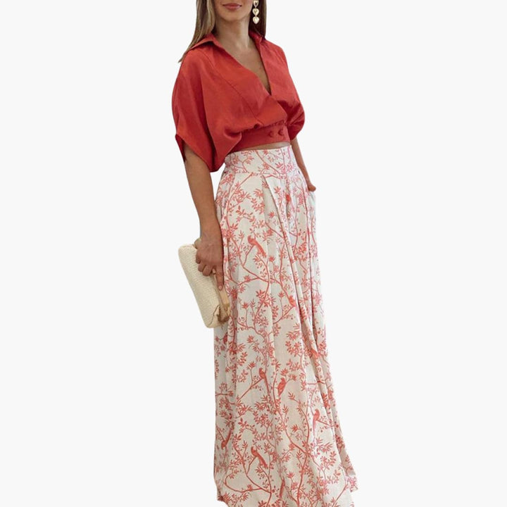 Women’s two-piece set with puff sleeve top and palazzo Pants