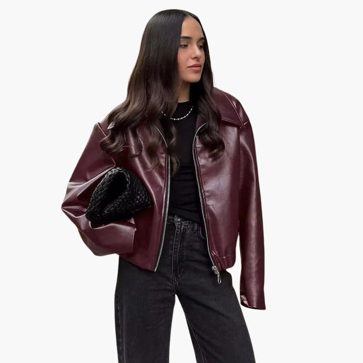 Women’s Bomber Jacket with Zip-Up Front and Collar
