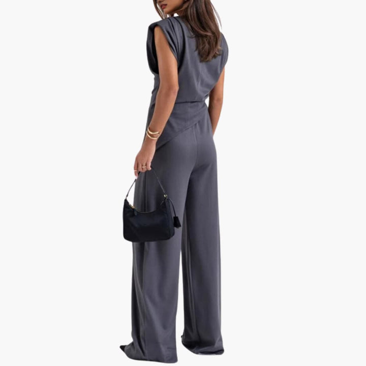Women’s Two-Piece Set with Draped Top and Wide-Leg Pants
