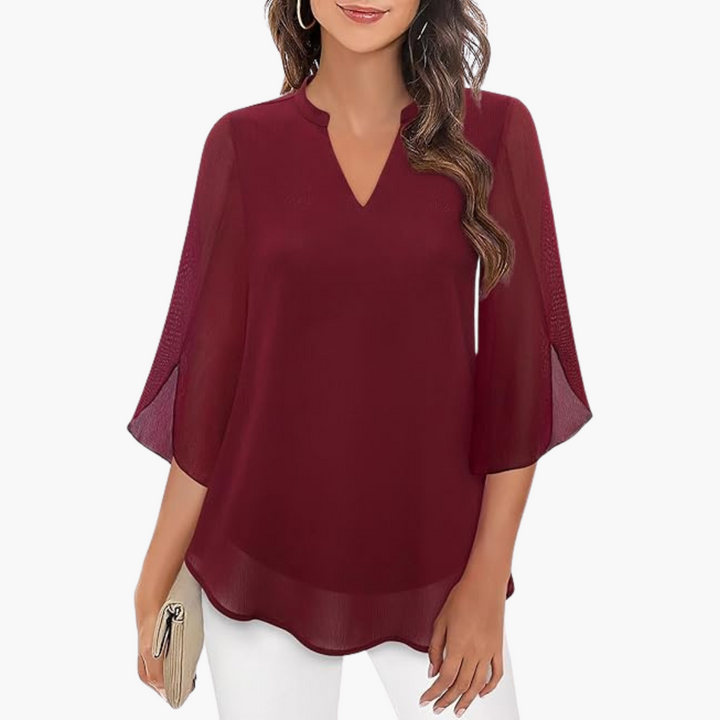 Women’s Blouse with V-Neck and Flowy Sleeves