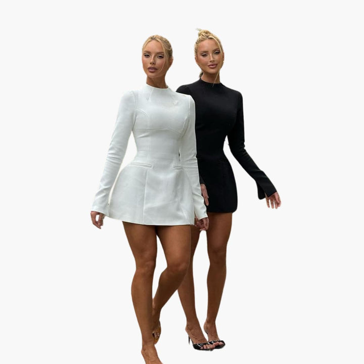 Women Mini Dress with Open Back and Flared Sleeves
