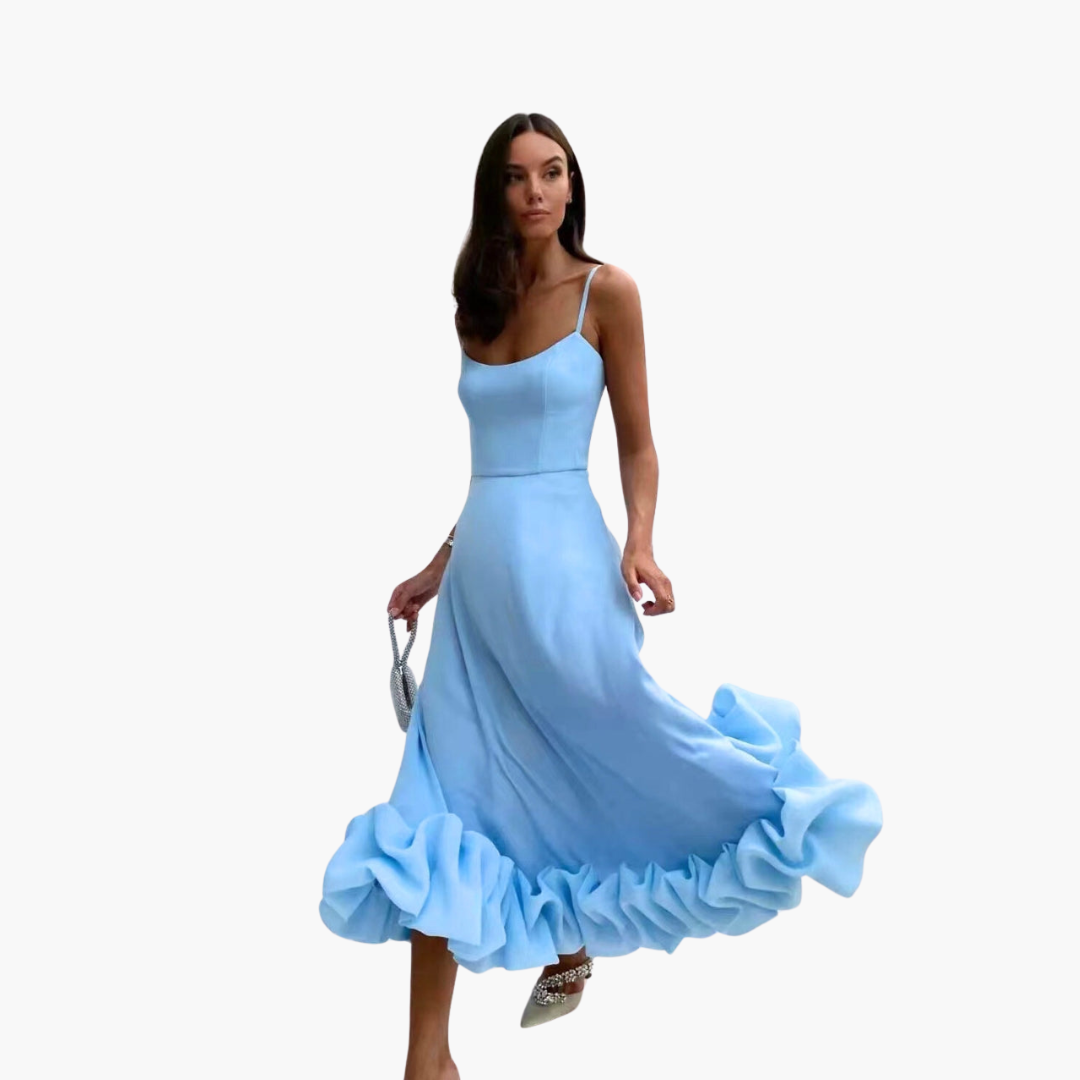 Women’s Flowing Dress with Ruffle Hem and Elegant Silhouette