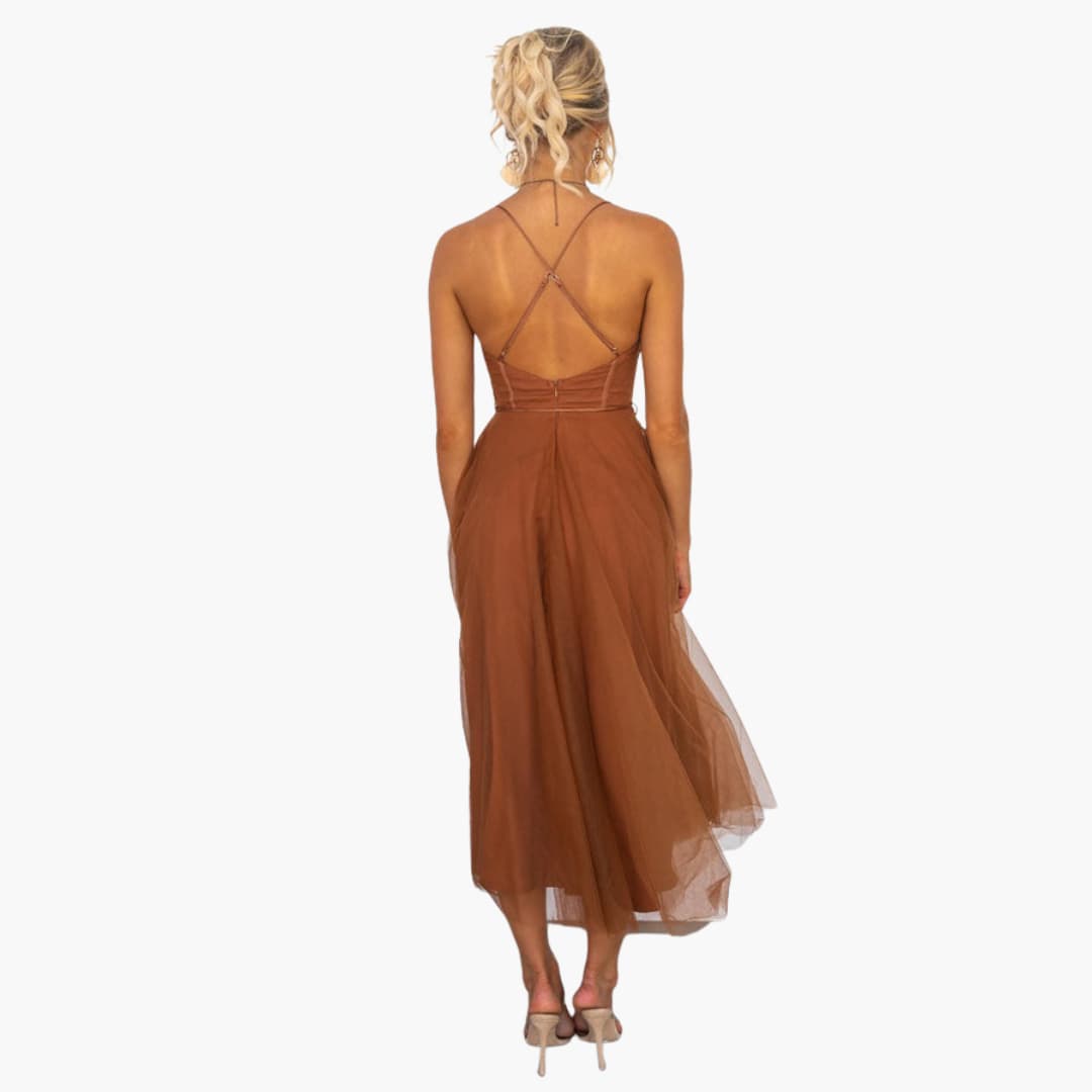 Women’s Tulle Maxi Dress with Spaghetti Straps and Tiered Skirt