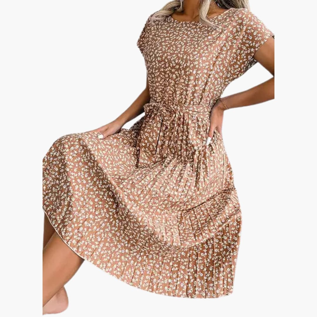 Women’s Summer Dress with Belted Waist and Floral Print