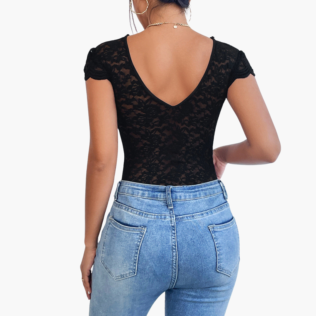 Women’s Lace Bodysuit with V-Neck and Fitted Silhouette