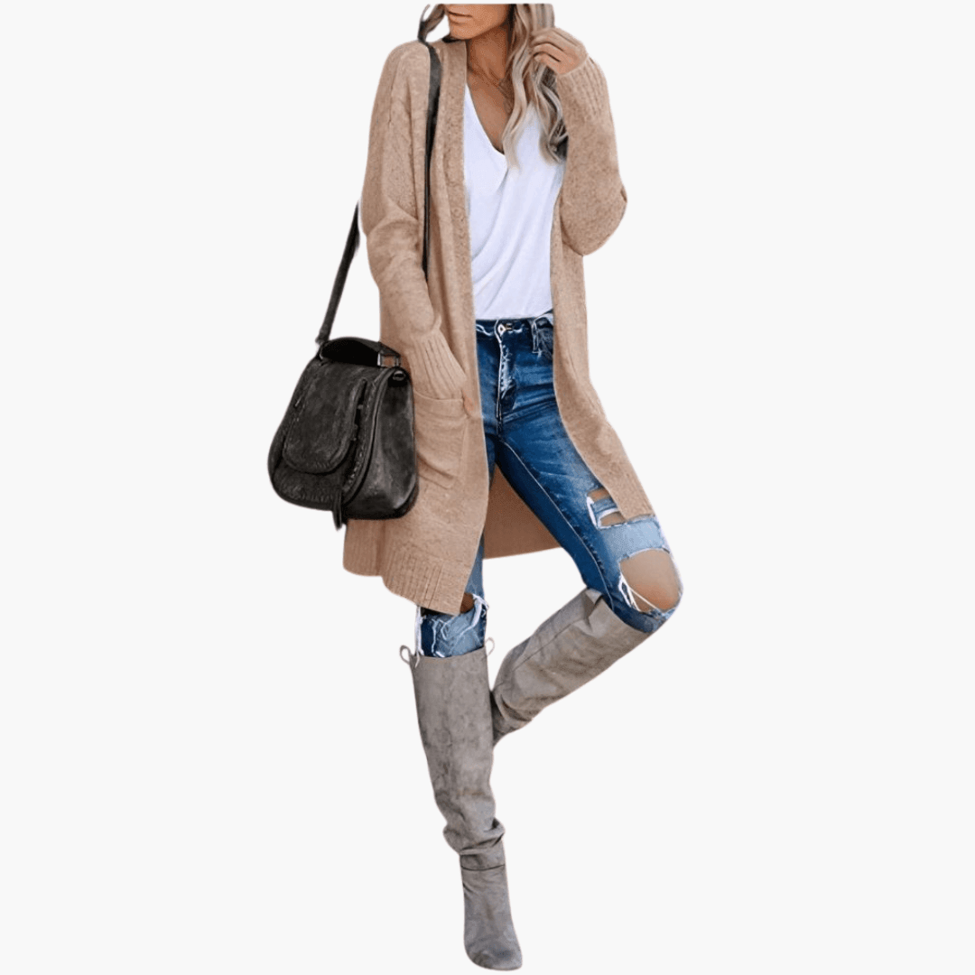 Women’s Longline Cardigan with Long Sleeves and Relaxed Fit