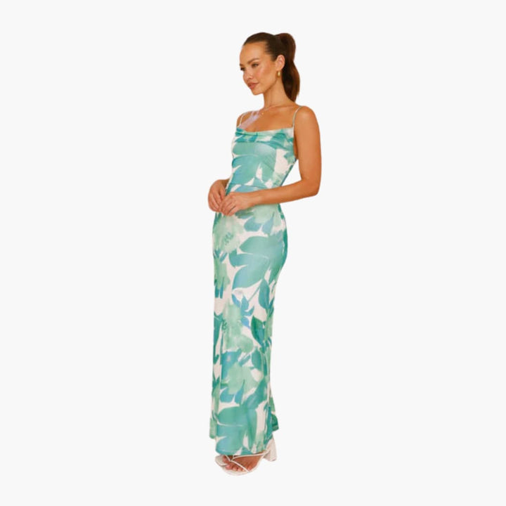 Women’s maxi dress with cowl neckline and lace-up back
