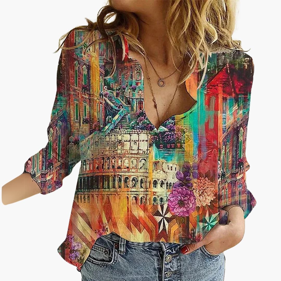 Women’s Blouse with Button Front and Roll-Up Sleeves