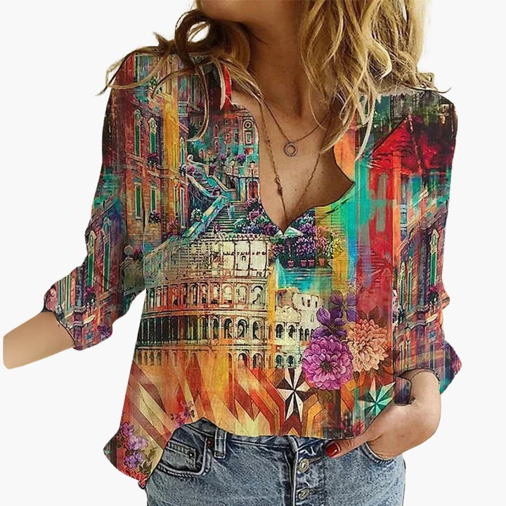 Women’s Blouse with Button Front and Roll-Up Sleeves