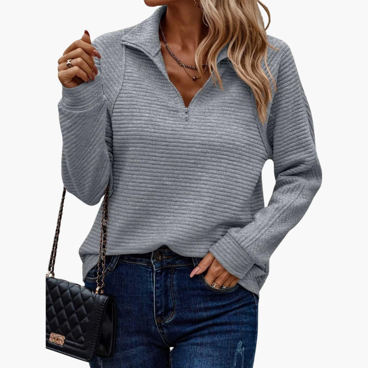 Women’s Sweater with Quarter-Zip Neckline and Ribbed Knit Texture