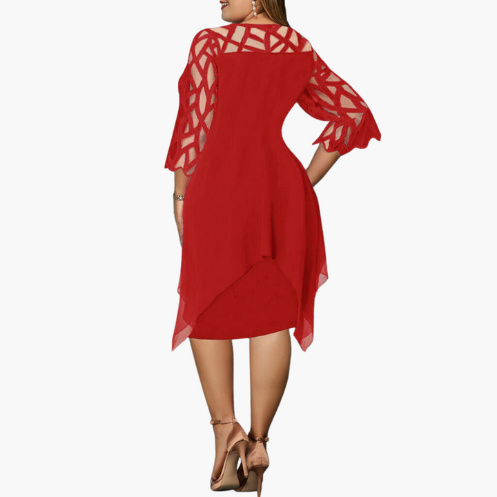 Women’s Midi Dress with Cut-Out Sleeves and Fitted Silhouette