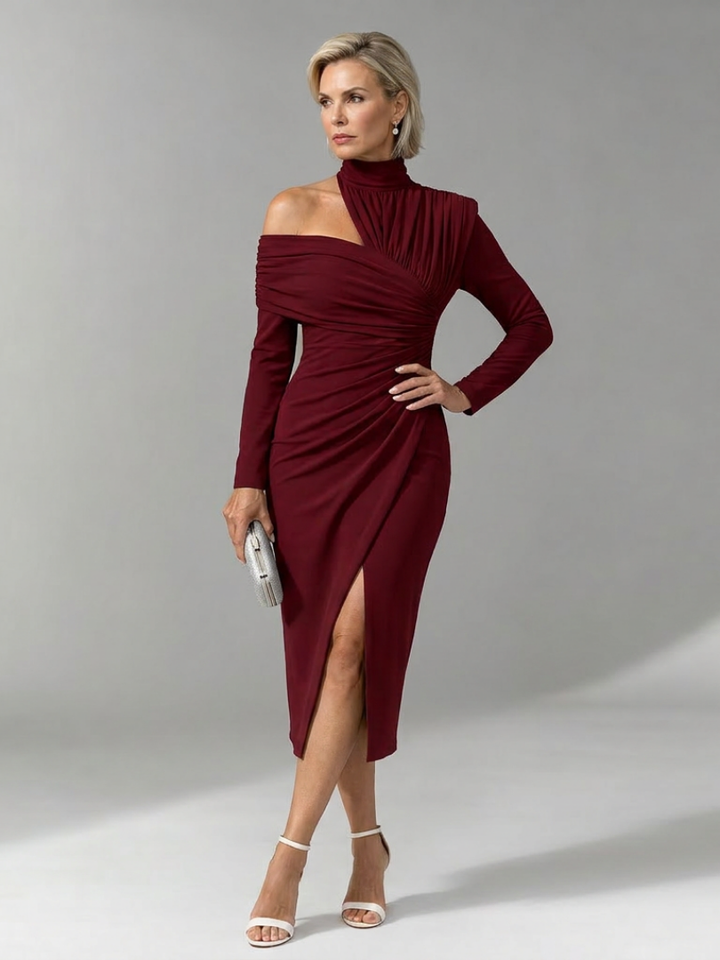 Viano | One Shoulder Draped Midi Dress