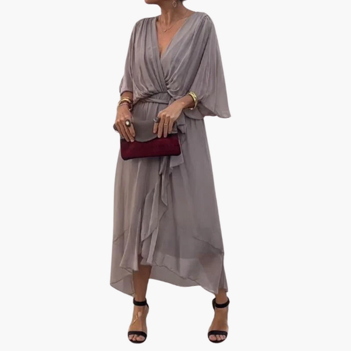 Women’s Midi Dress with Tie and Sleeves