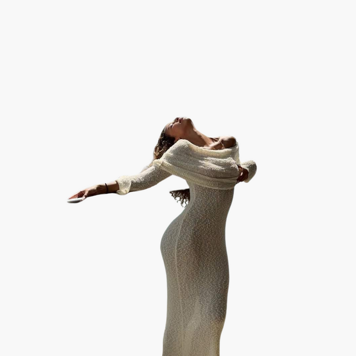 Women’s Off-Shoulder Maxi Dress with Decorative Finish