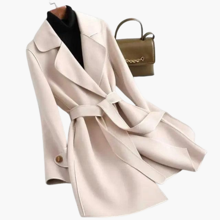 Women’s Double - Breasted Trench Coat with Wool - Blend Wrap and Tailored Fit