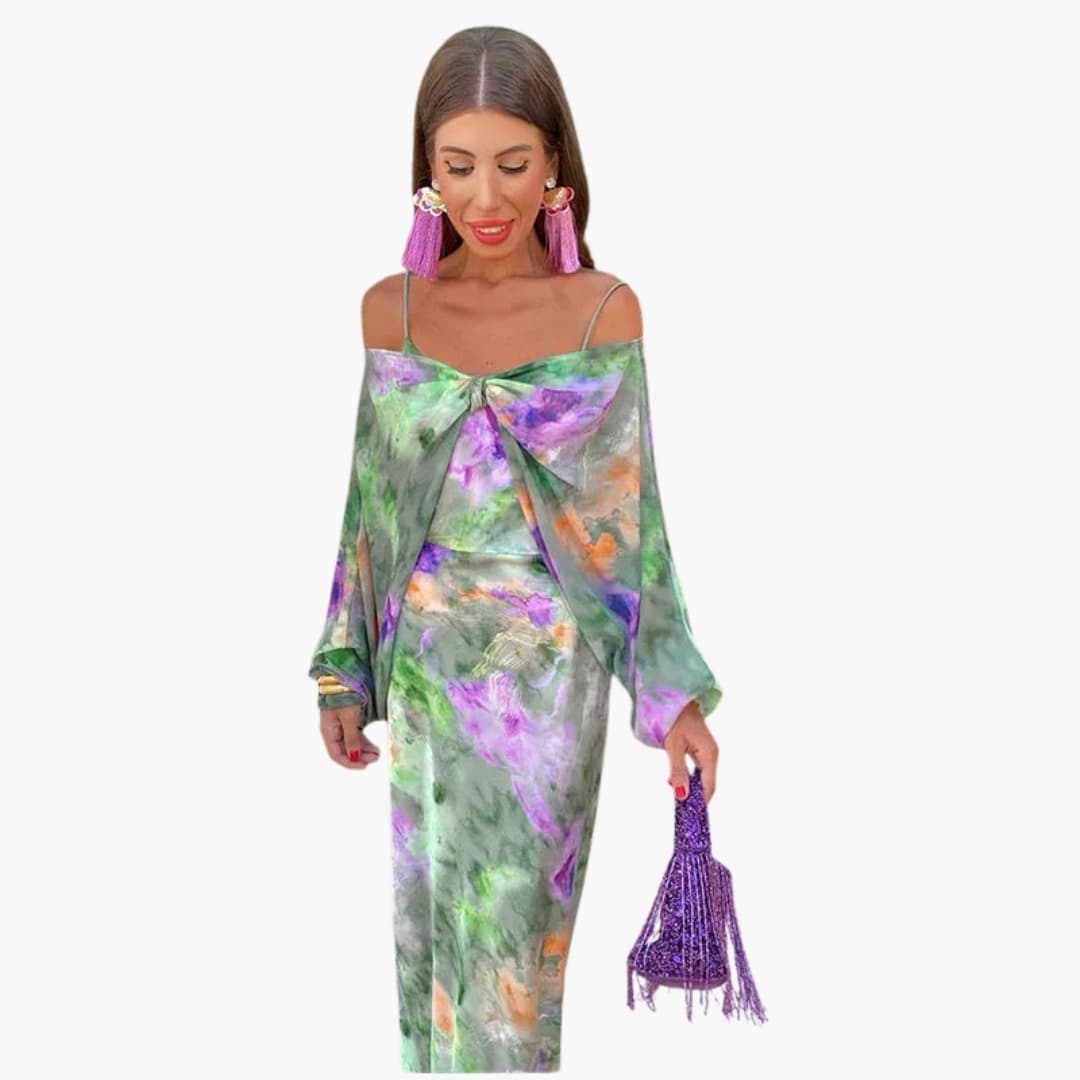 Women’s Dress with Floral Pattern and Detachable Scarf