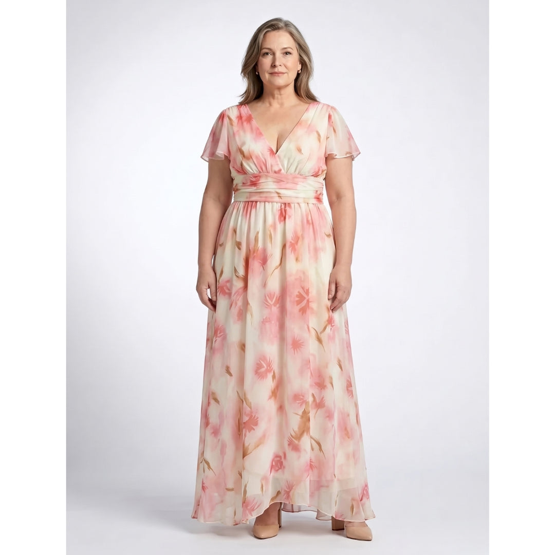 Elara | V Neck Short Sleeve Floral Maxi Dress