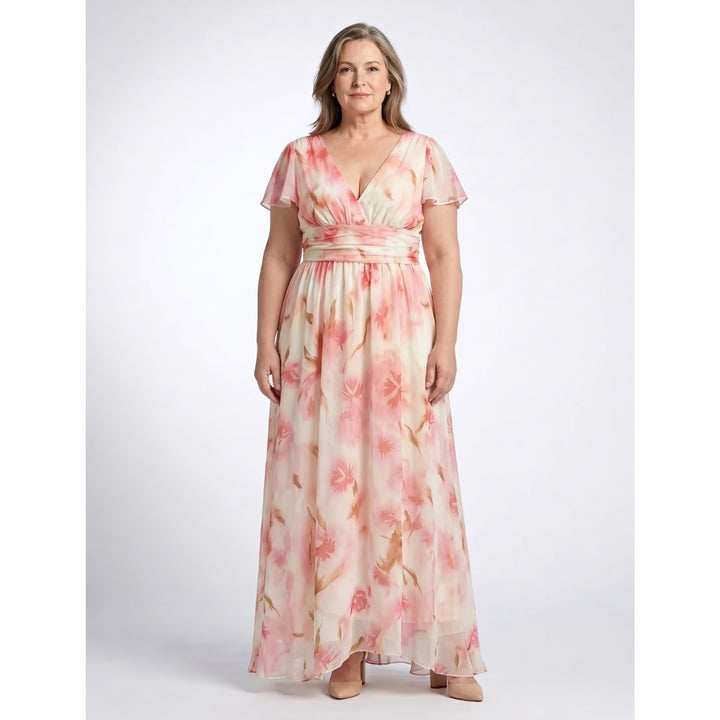 Elara | V Neck Short Sleeve Floral Maxi Dress