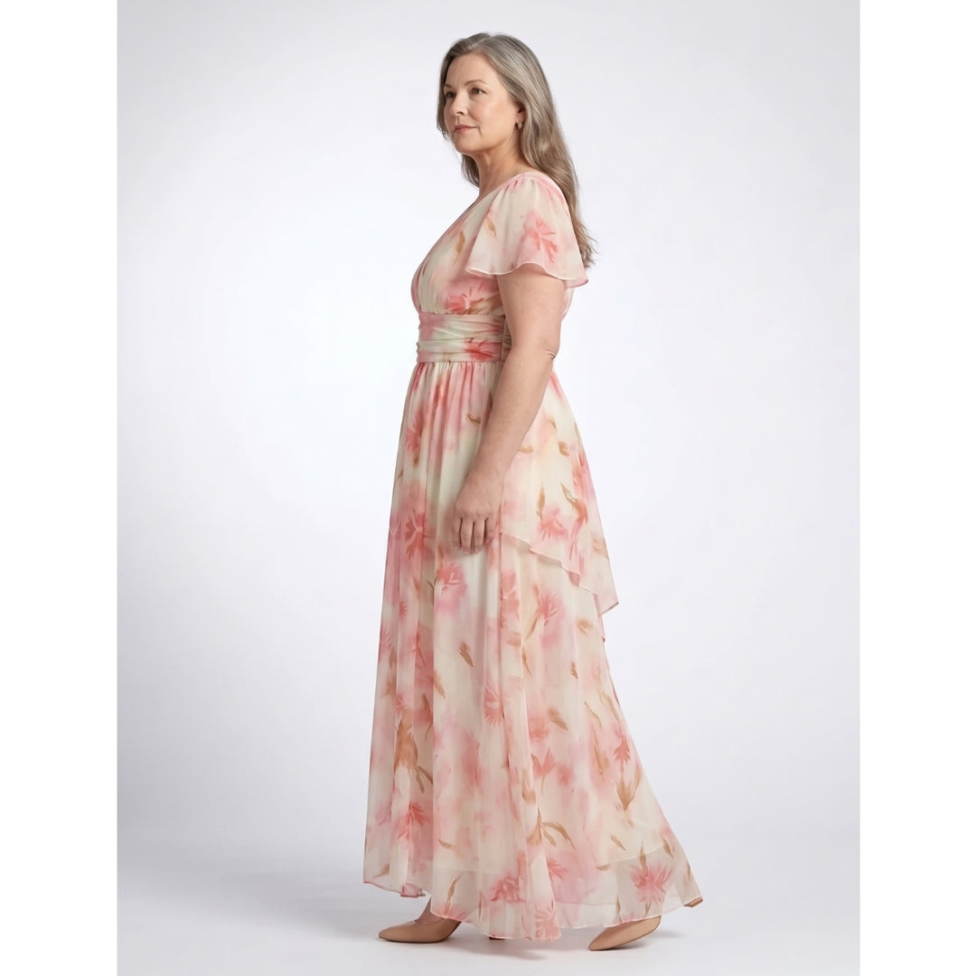 Elara | V Neck Short Sleeve Floral Maxi Dress