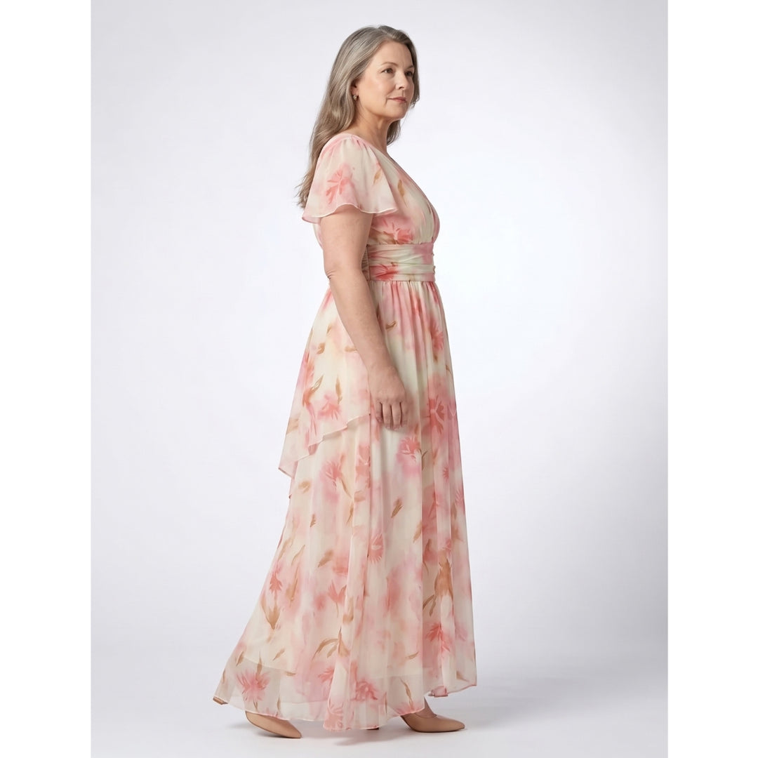 Elara | V Neck Short Sleeve Floral Maxi Dress