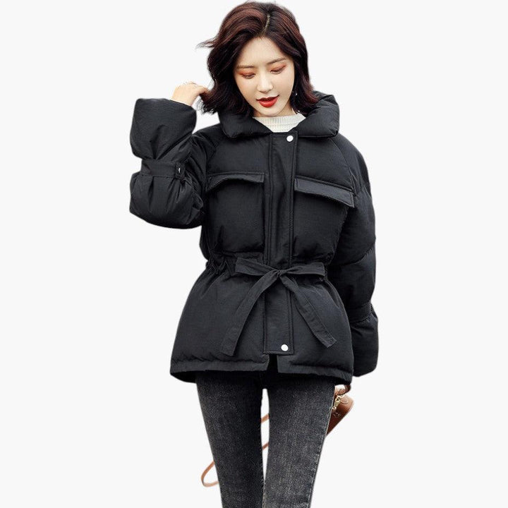 Belted Puffer Jacket with Hood – Women&