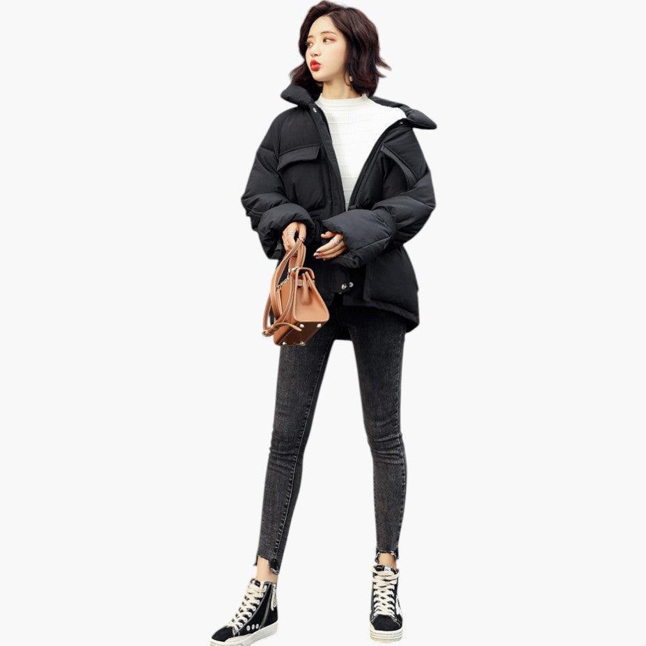 Belted Puffer Jacket with Hood – Women&