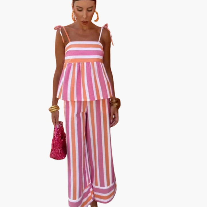 Women’s Top Set with Tie Straps and Striped Design